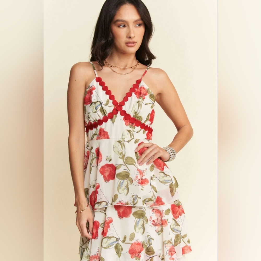 Davi & Dani Boutique Red Rose Layered Maxi Cami Floral Dress - Plus Size 3XL - Picture 6 of 17